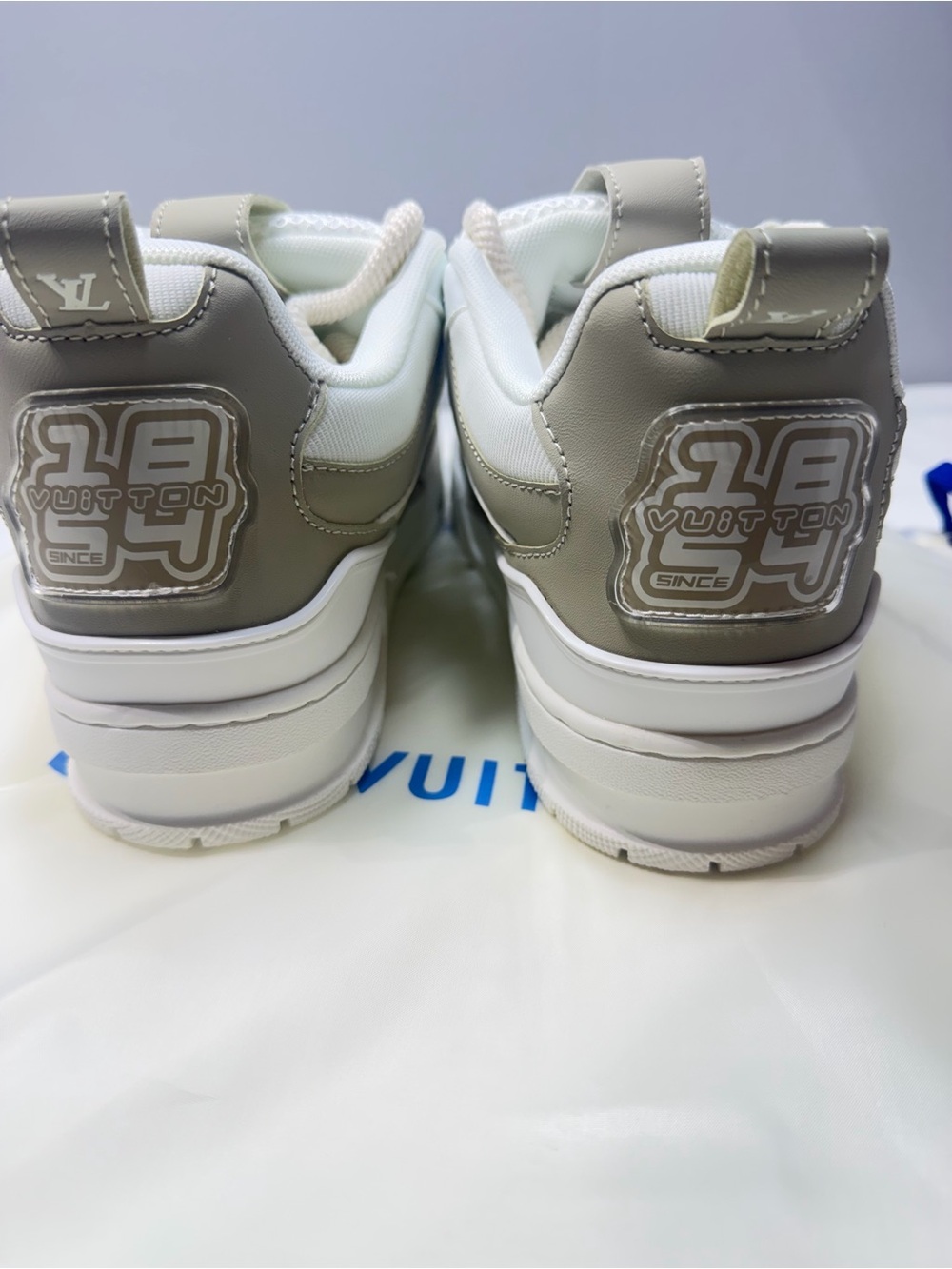 Louis Vuitton White & Taupe Chunky Low-Top Sneakers - Picture 4 of 8